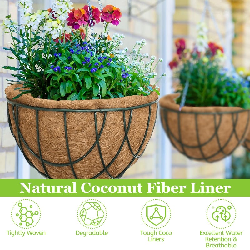 Riare 4 Pack 16 Inch Round Coco Liners Replacement  100% Natural Coconut Coir Liners for Hanging Baskets  Garden Flower Vegetables Planter Pot  Window Box  Fence  Decks - Image 3